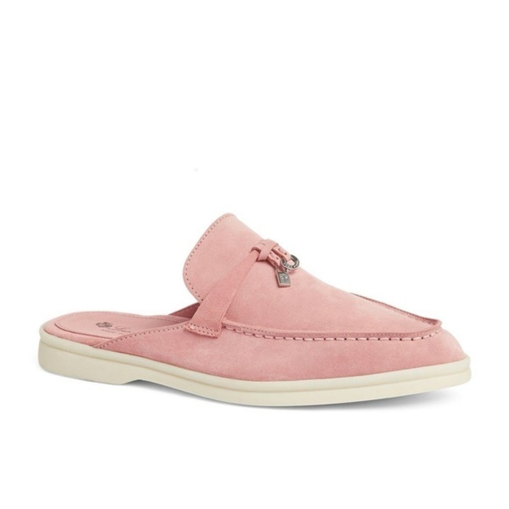 Loro Piana Babouche Charms Walk Loafer Suede in Flowering Cherry Pink Sz 41